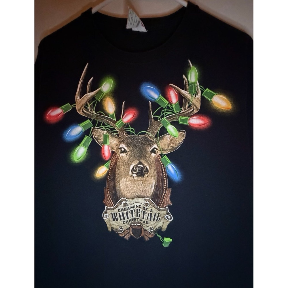Vintage "Dreaming Of a Whitetail Christmas" Big Graphic Deer T-Shirt Mens XL‎